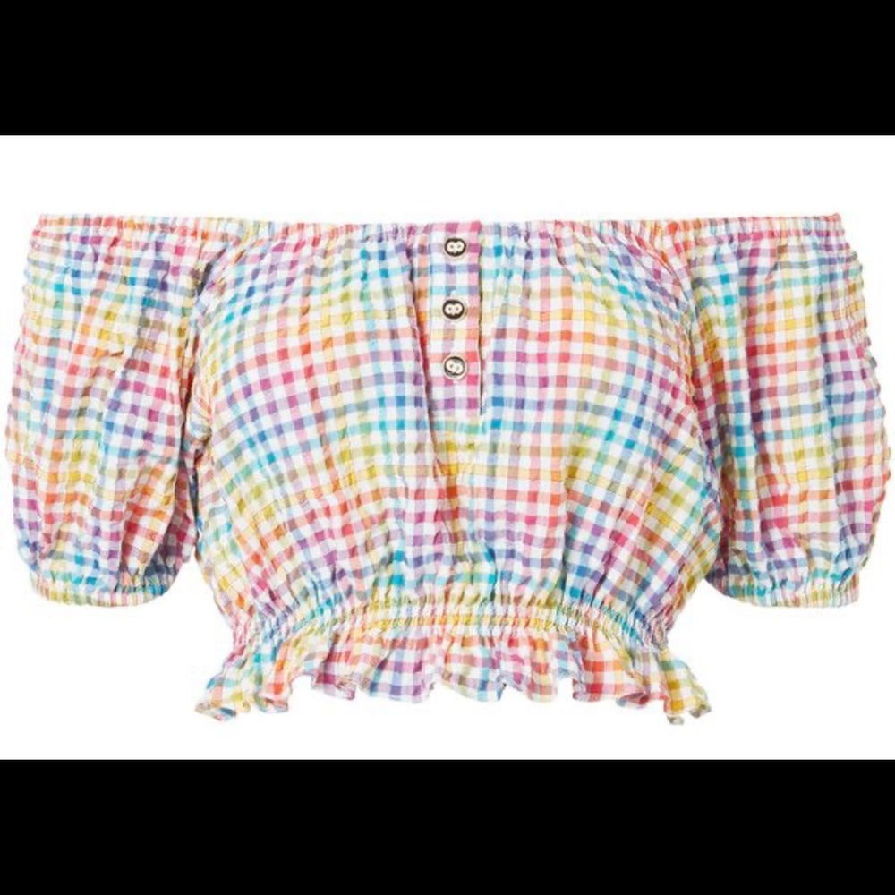 CAROLINE CONSTAS RAINBOW Bardot Crop Top